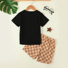 Boys Black Printed Shorts Sleeves T-shirt with Shorts Set
