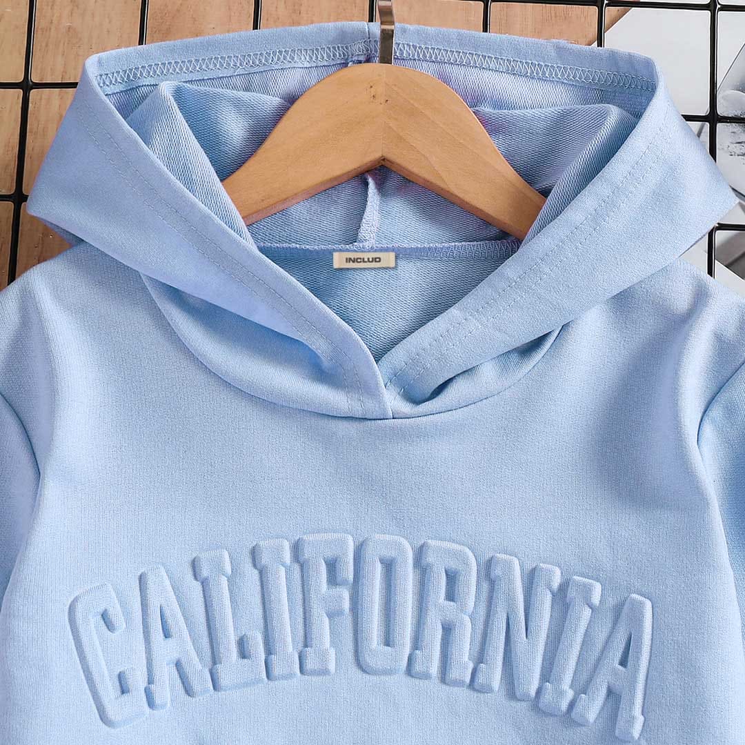 Boys Blue Hooded Long Sleeve Typography Print Sweatshirt