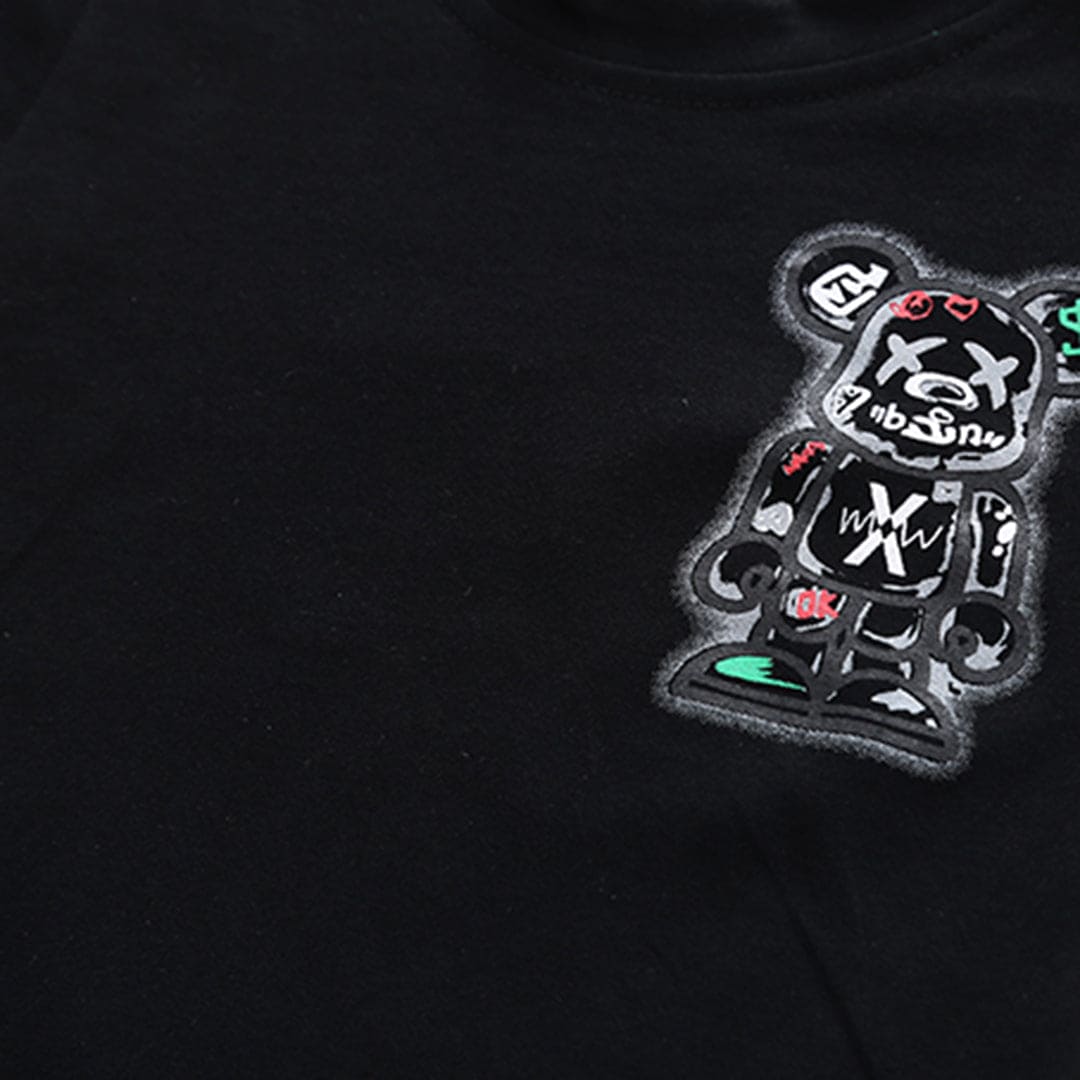 Boys Black Graphic Print Short Sleeves T-shirt with Shorts Set