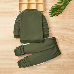 Boys Army Green Raglan Sleeve Sweatshirt With Pants Set