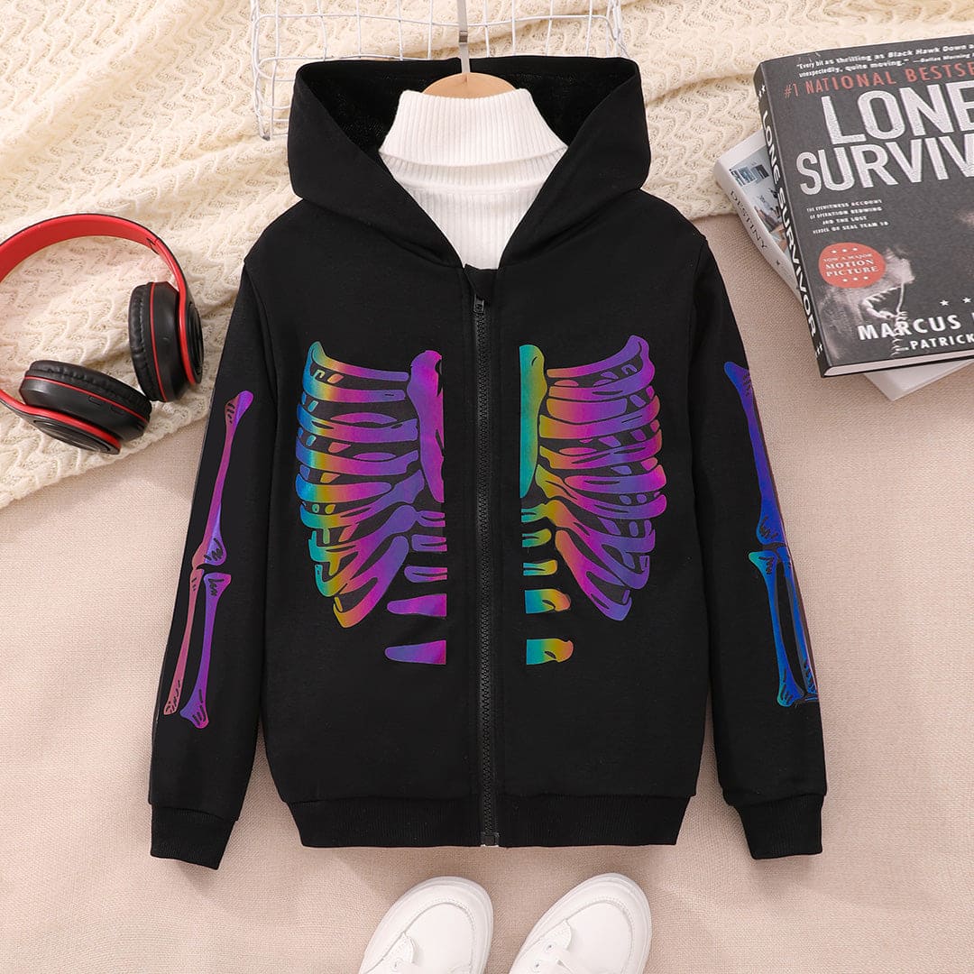 Boys Black Halloween Glow and Dark Hooded Sweatshirt