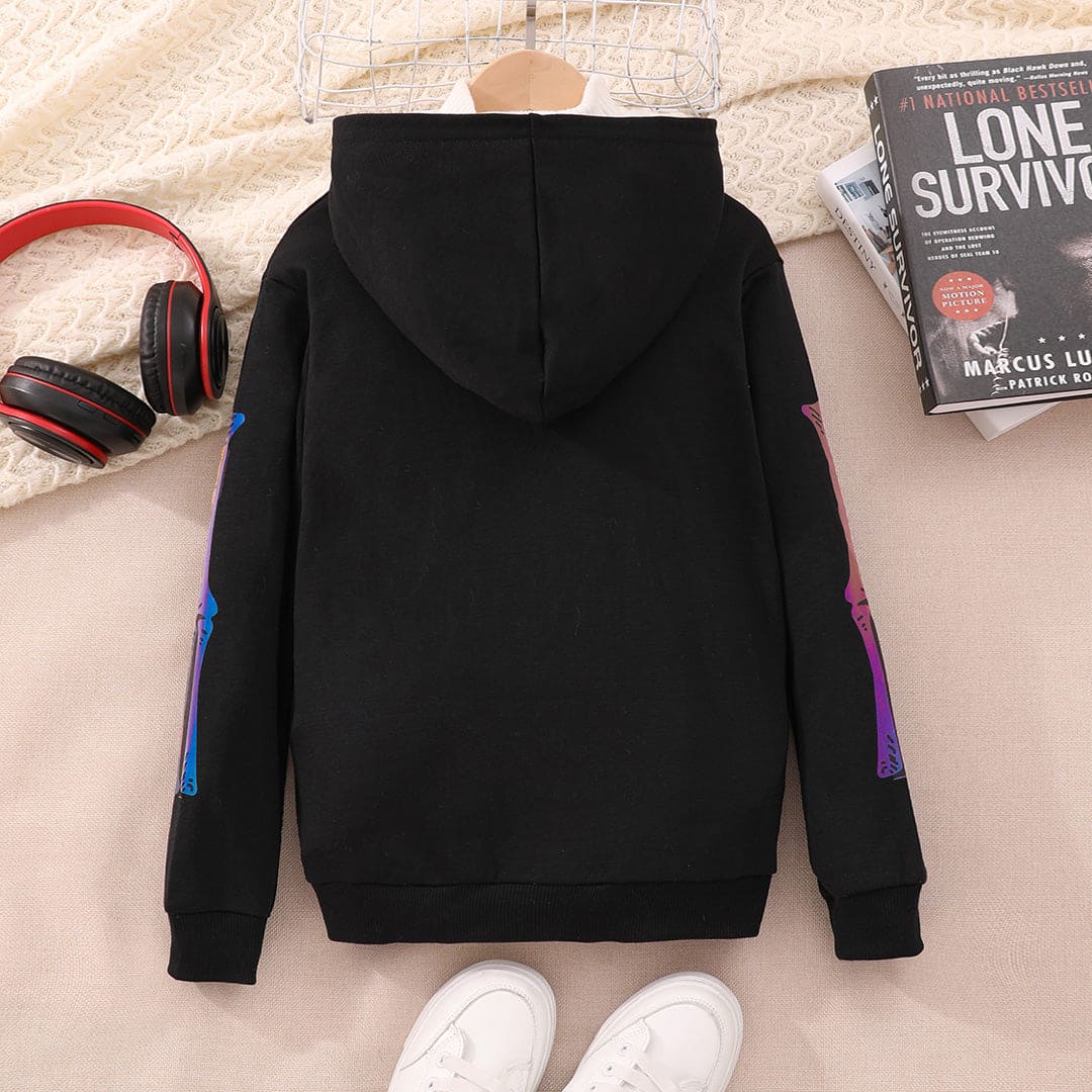 Boys Black Halloween Glow and Dark Hooded Sweatshirt