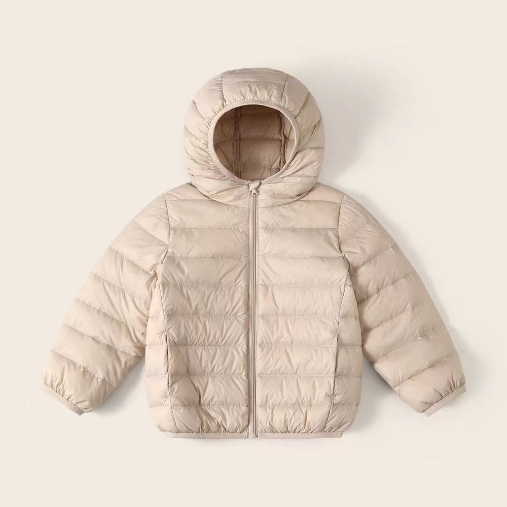 Boys Beige Hooded Puffer Jacket