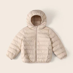 Boys Beige Hooded Puffer Jacket